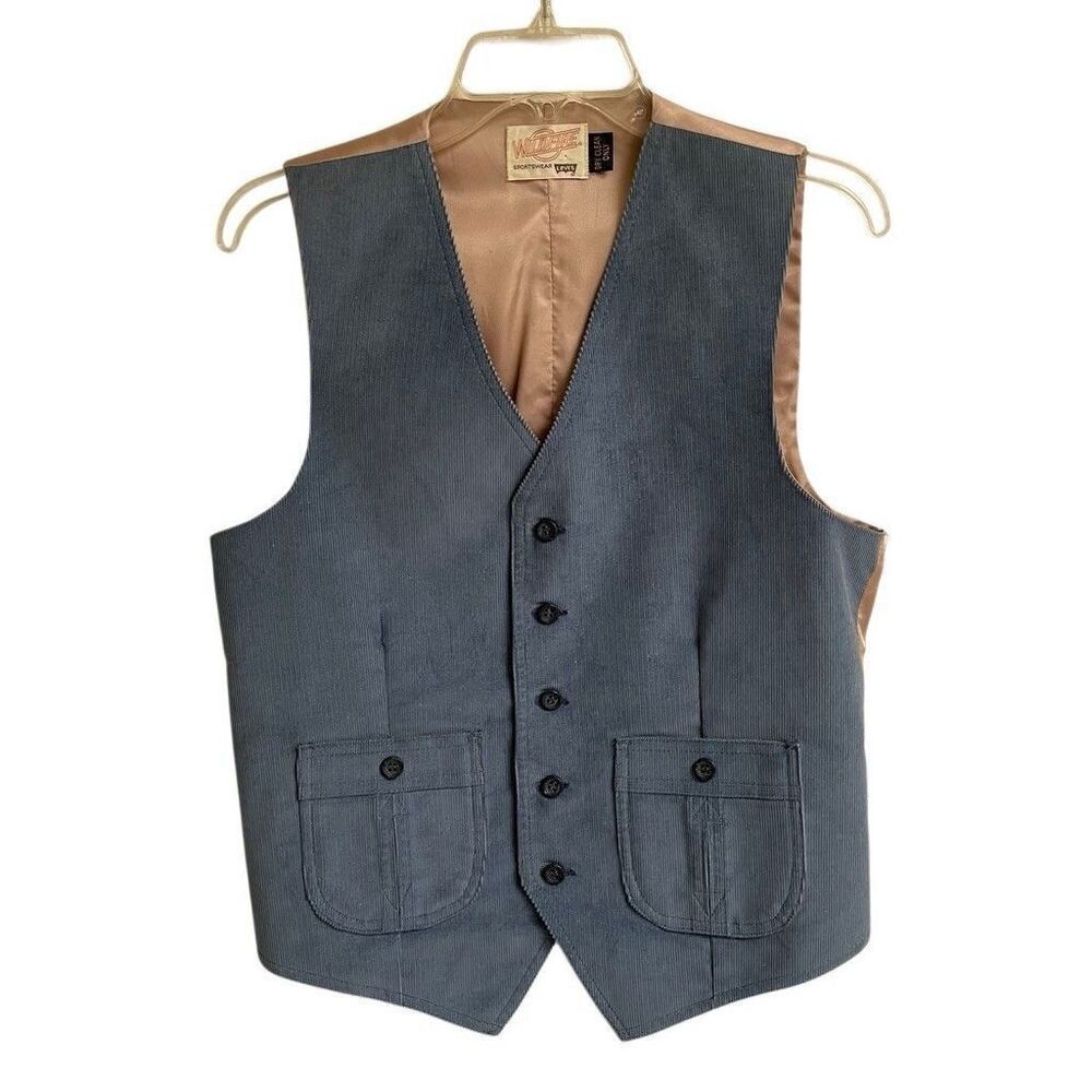 Vintage 70s Levis Vest Mens S Wildfire Western‎ Rockabilly Lt. Blue Corduroy